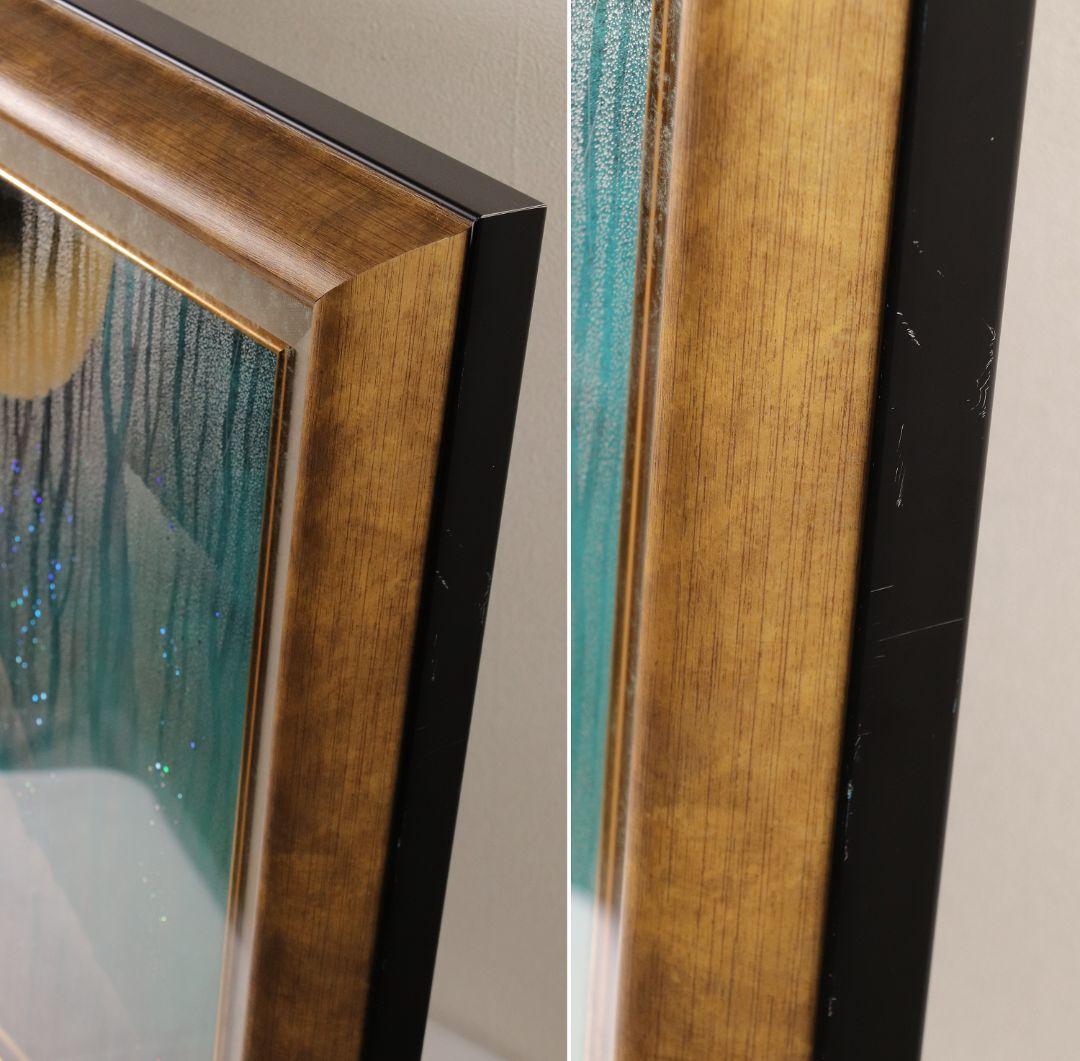 真作】漆芸画 新木光「月夜の詩」輪島市美術展出品 額装 12号 沈金銀