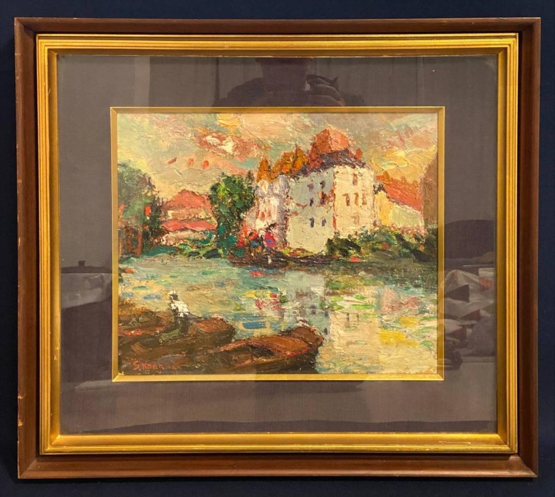 「真作」児玉佐規子　油絵　絵画 【パリ郊外】 風景画　油彩画　サイン有　F8号