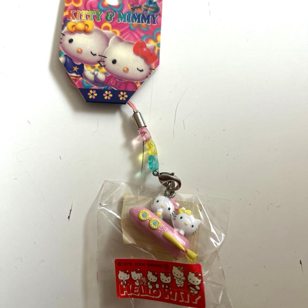 キティ&ミミィ　根付け　ストラップ　飛行機