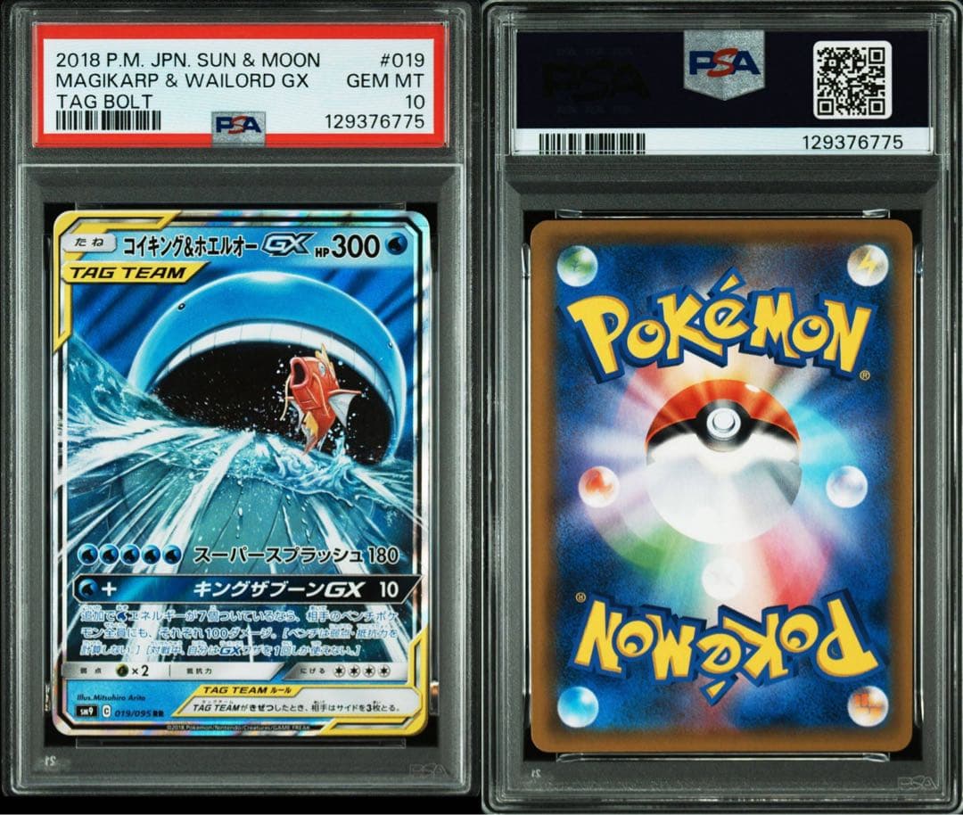 【PSA10】コイキング＆ホエルオーGX RR タッグボルト 019/095 PSA10鑑定済〕コイキング＆ホエルオーGX【RR】{019/095}