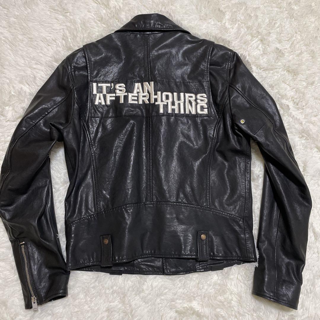 DIESEL ライダースジャケット ダブル 羊革 黒 インポート XL 背中刺繍