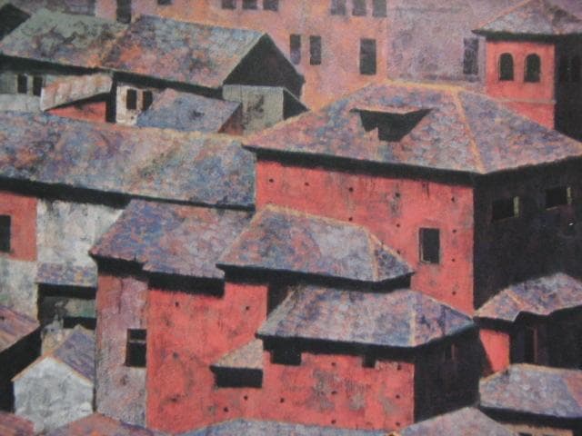 中町進、【街角】、希少な額装用画集より、新品額装付、状態良好