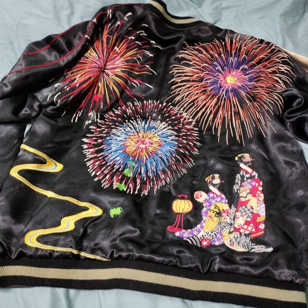花旅楽団 リバーシブルスカジャン 花火と舞妓 豪華な刺繍 SizeXL