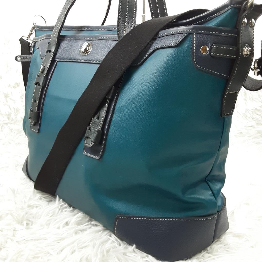 美品◎豊岡鞄 トートバッグ ビジネスバッグ ショルダーバッグ 緑 2way