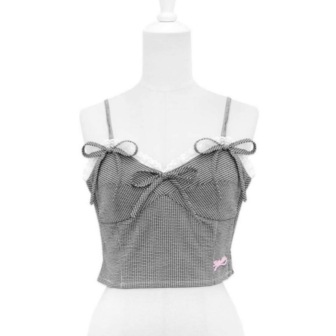 Katie♡ギンガムチェック クロップドキャミソール 黒 ブラック