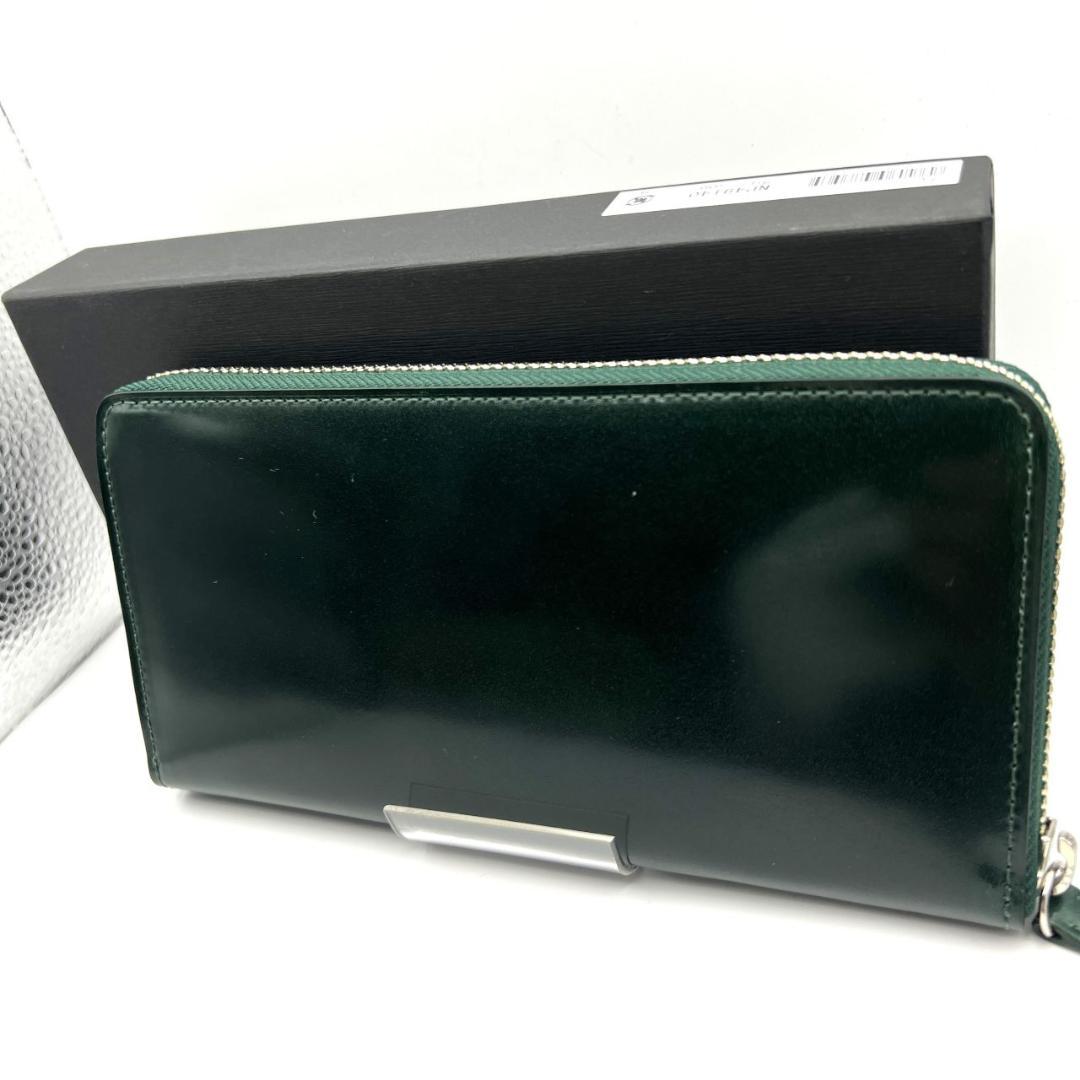 未使用品箱付 プレリー☆メンズ ジッピーウォレット 長財布 コードバン 本革 緑