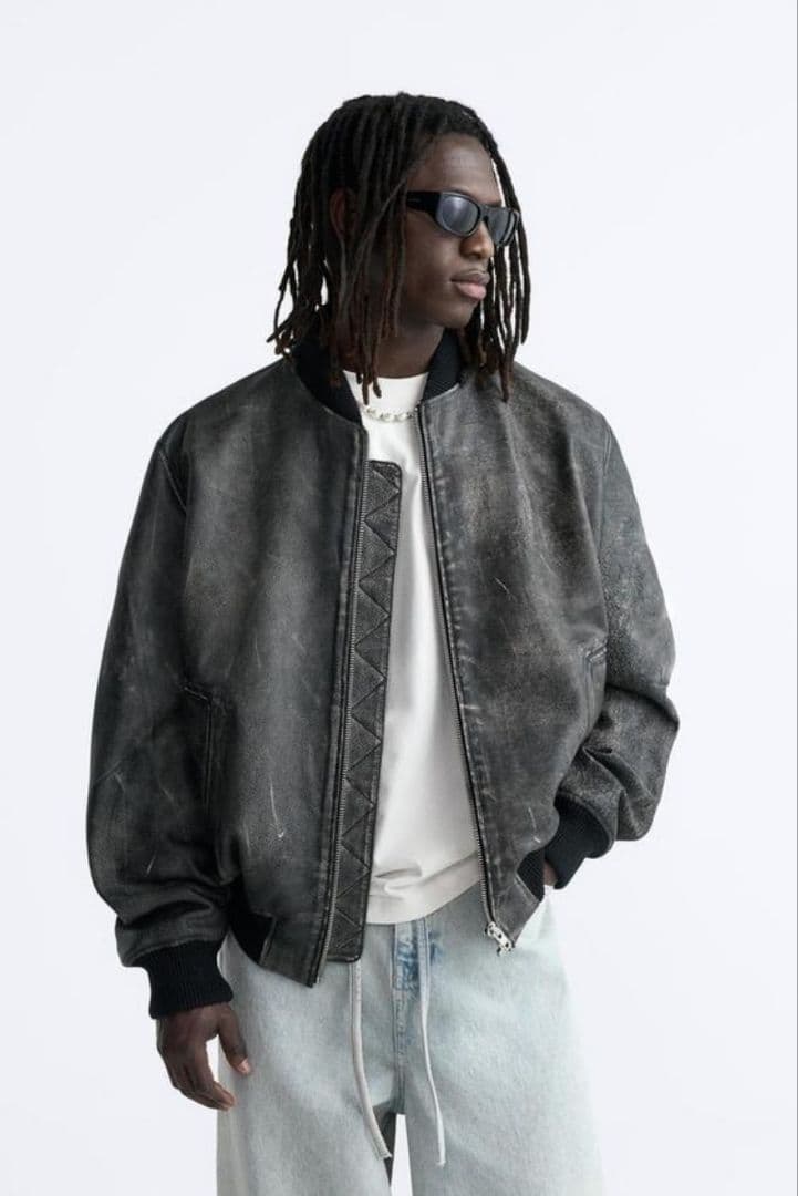 未使用】ZARA ヴィンテージエフェクト レザー ボンバージャケット 24SS