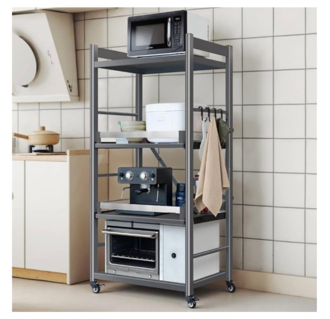 キッチンラック レンジラック 3段 スライド式棚板 ストッパーキャスター