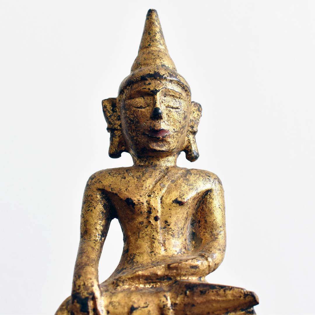 19世紀 東南アジア タイ北部ラーンナー木彫仏 /ラオス/ブッダ座像坐像古美術