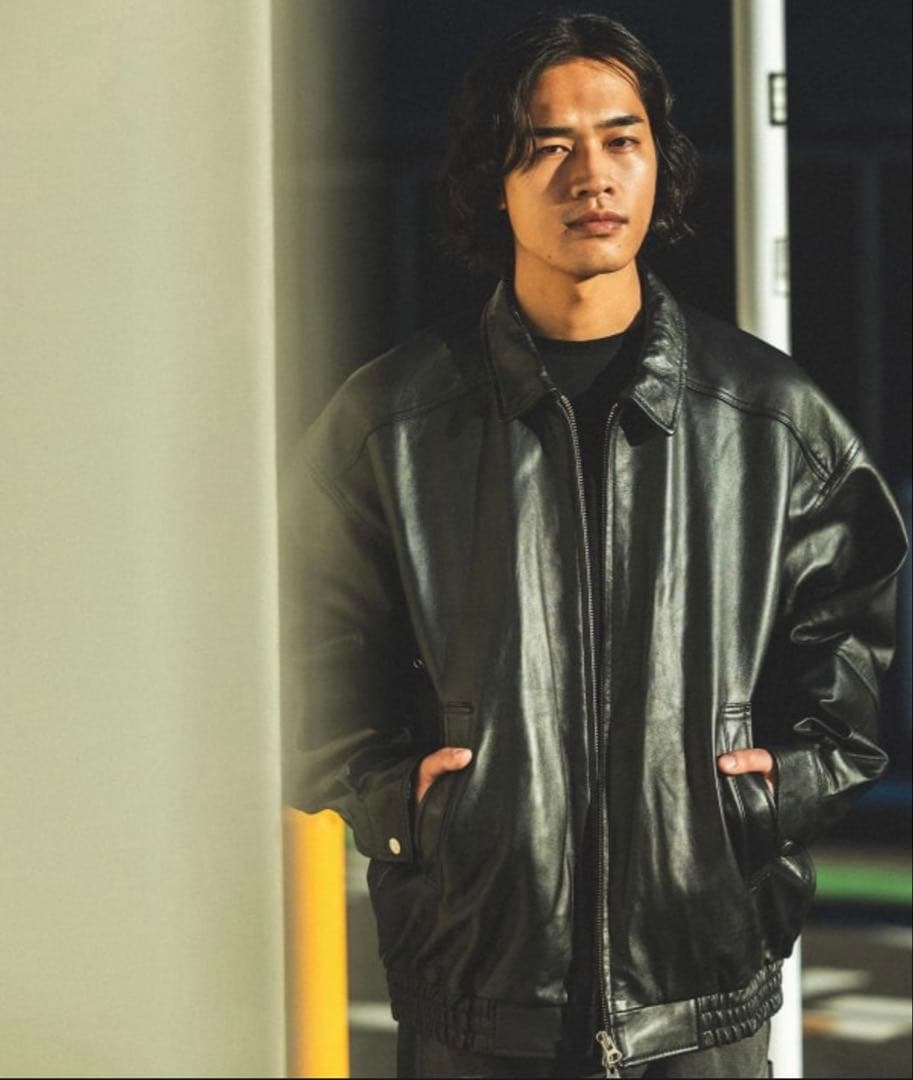 タグ付 BEAMS 本革 ワイドフィットレザージップブルゾンシープスキン