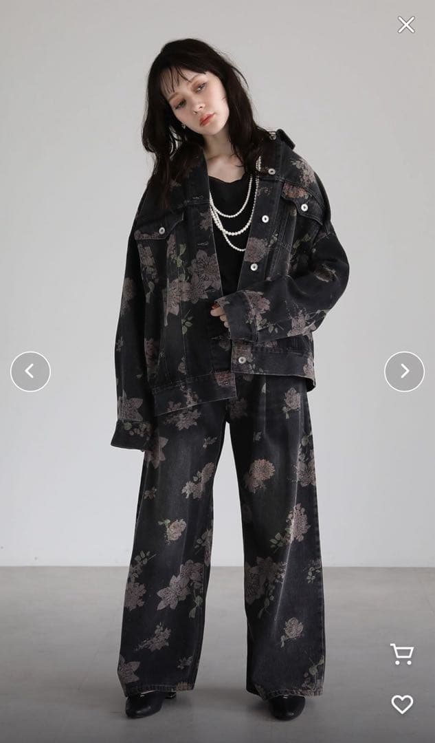 SUGAR SPOON フラワープリント デニムパンツ オーバーGジャン