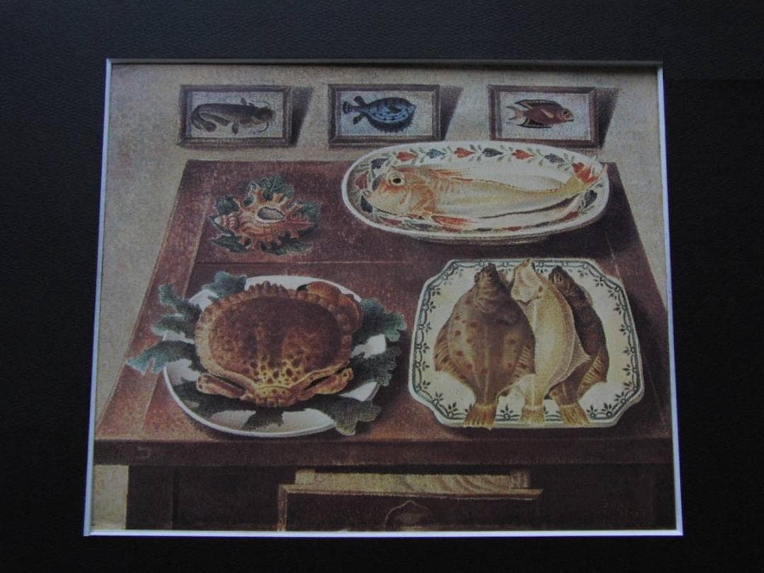 岡鹿之助、【魚】、希少な大判額装用画集より、美品、日本人画家、新品額装付