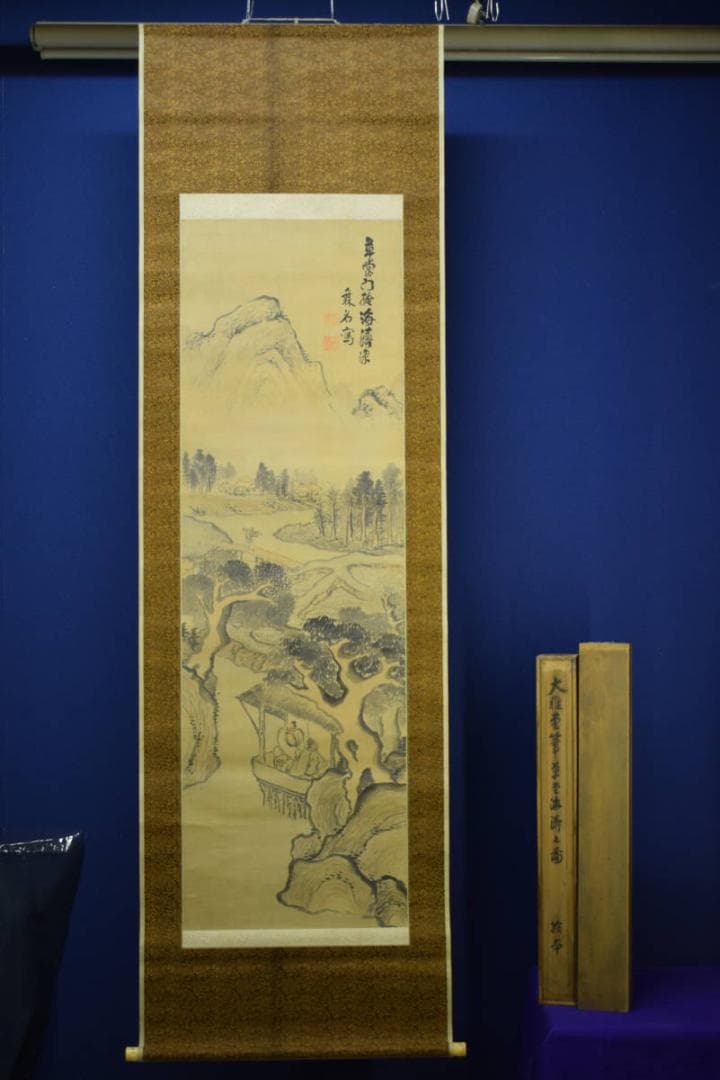 模写/池大雅/山水人物図/杉題箱二重箱付/布袋屋掛軸HG-48 - メルカリ