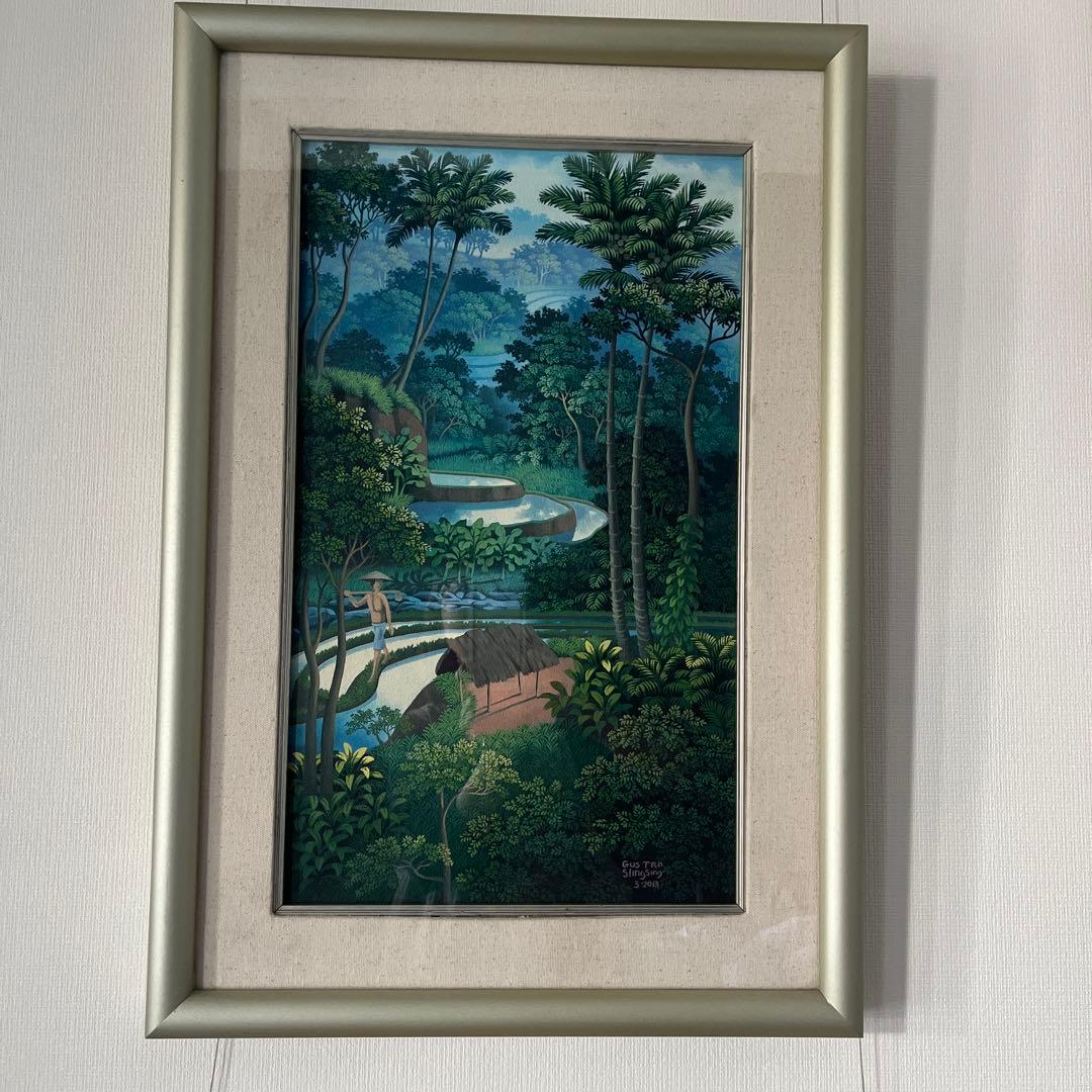 絵画　熱帯の農村風景　油彩画