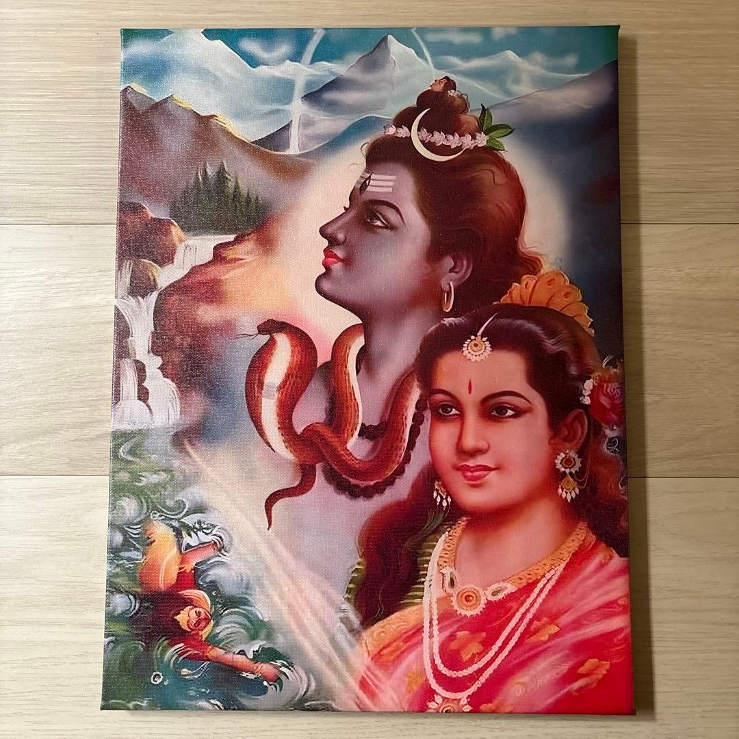 ヒンドゥー教の神々のキャンバスアート、フック付きキャンバス印刷、シヴァ、ガンガー