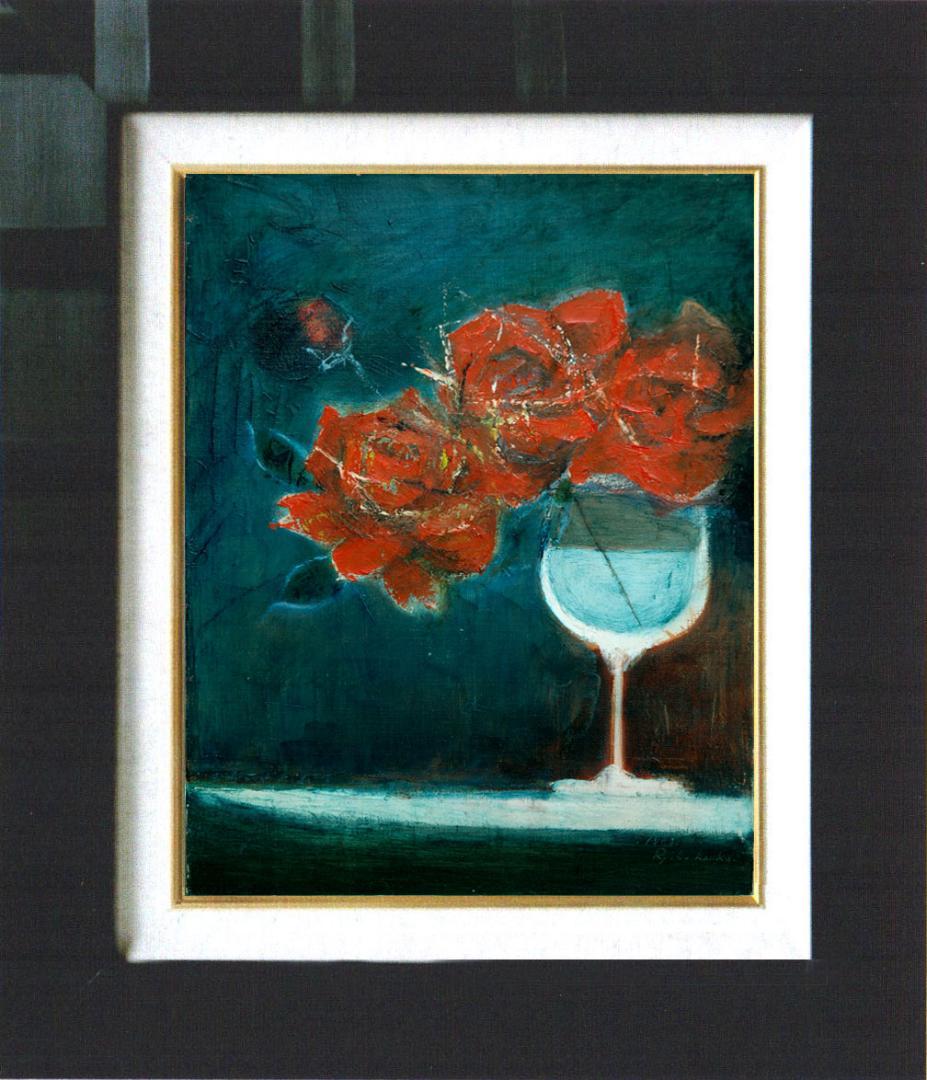 油絵 菅家令子 絵 絵画 インテリア 額付(黒) 油絵 F4-070302 ばら