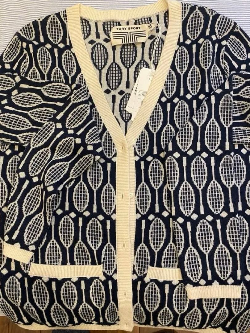 最終価格 TORY SPORT テニスラケット柄 カーディガン XS