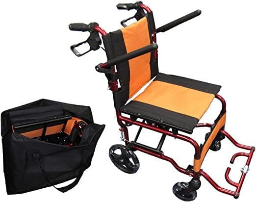 コンパクト軽量・折り畳み式車椅子・アルミ製ブレーキ付き・ノーパンクタイヤ