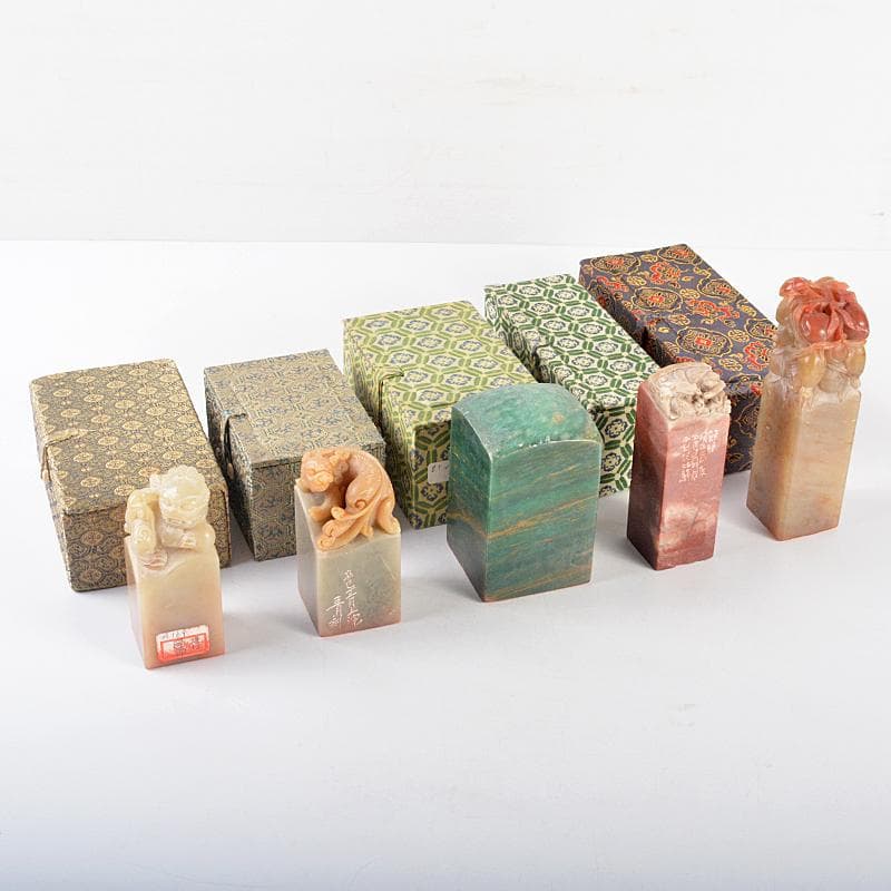 中国　書道具　篆刻　玉石寿山石芙蓉石など　印材　5点まとめて　F　R5215