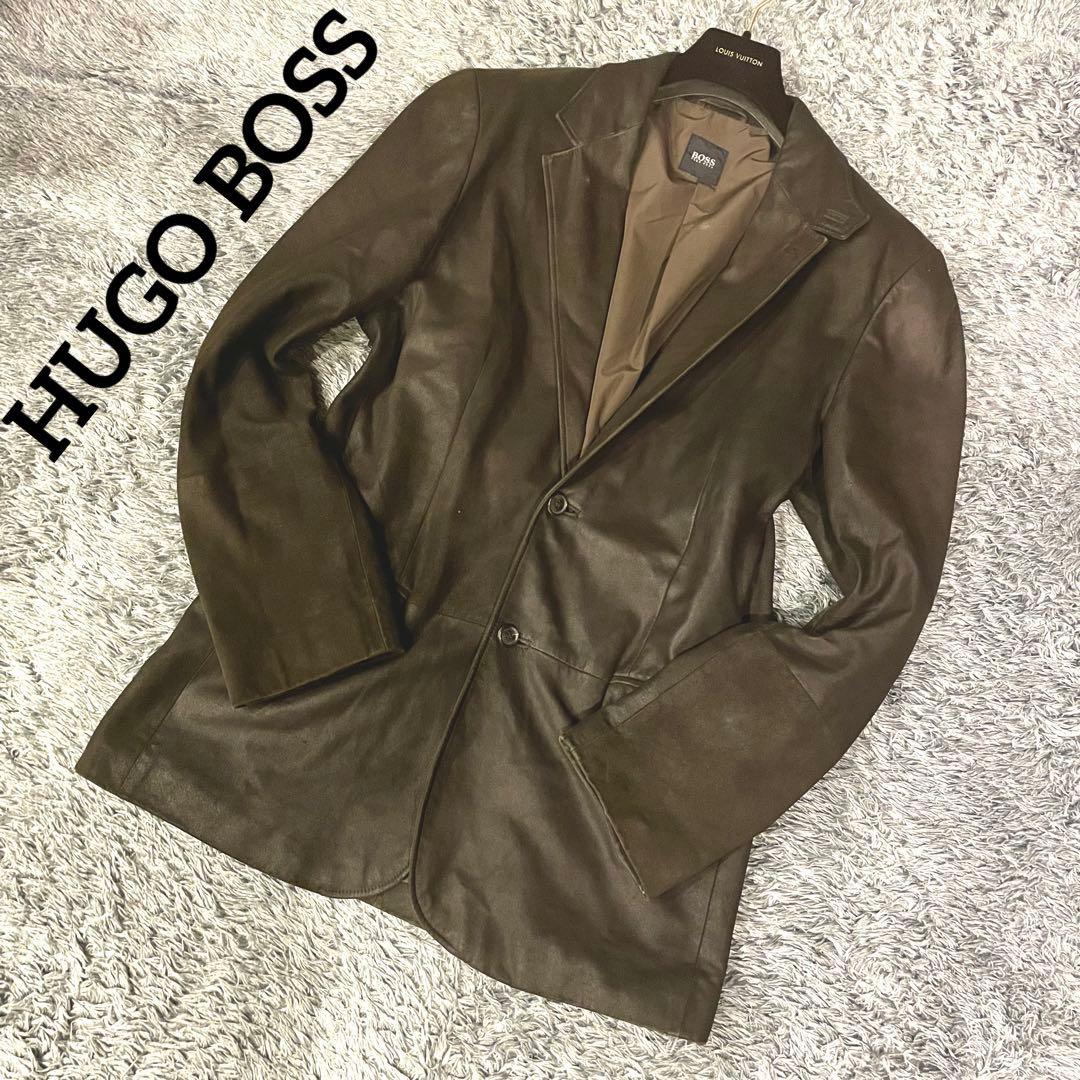 ヒューゴボス 山羊革 テーラードジャケット ゴートレザー ブラウン系 メンズ