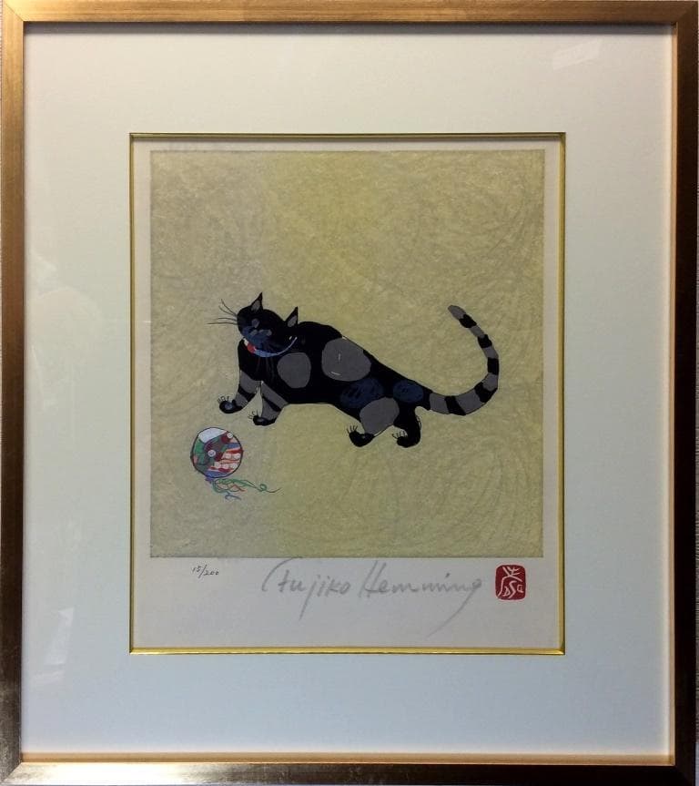 美品 フジ子・ヘミング 「猫十態 スージィー」直筆サイン・限定15/200 木版 美品 フジ子・ヘミング 「猫十態 スージィー」直筆サイン・限定15/200