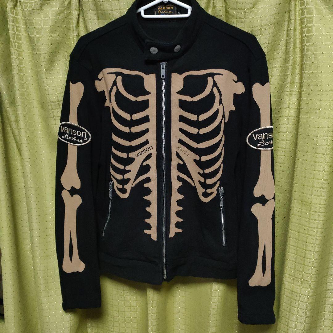 希少 VANSON バンソン シングル ライダース ジャケット スカル ボーン