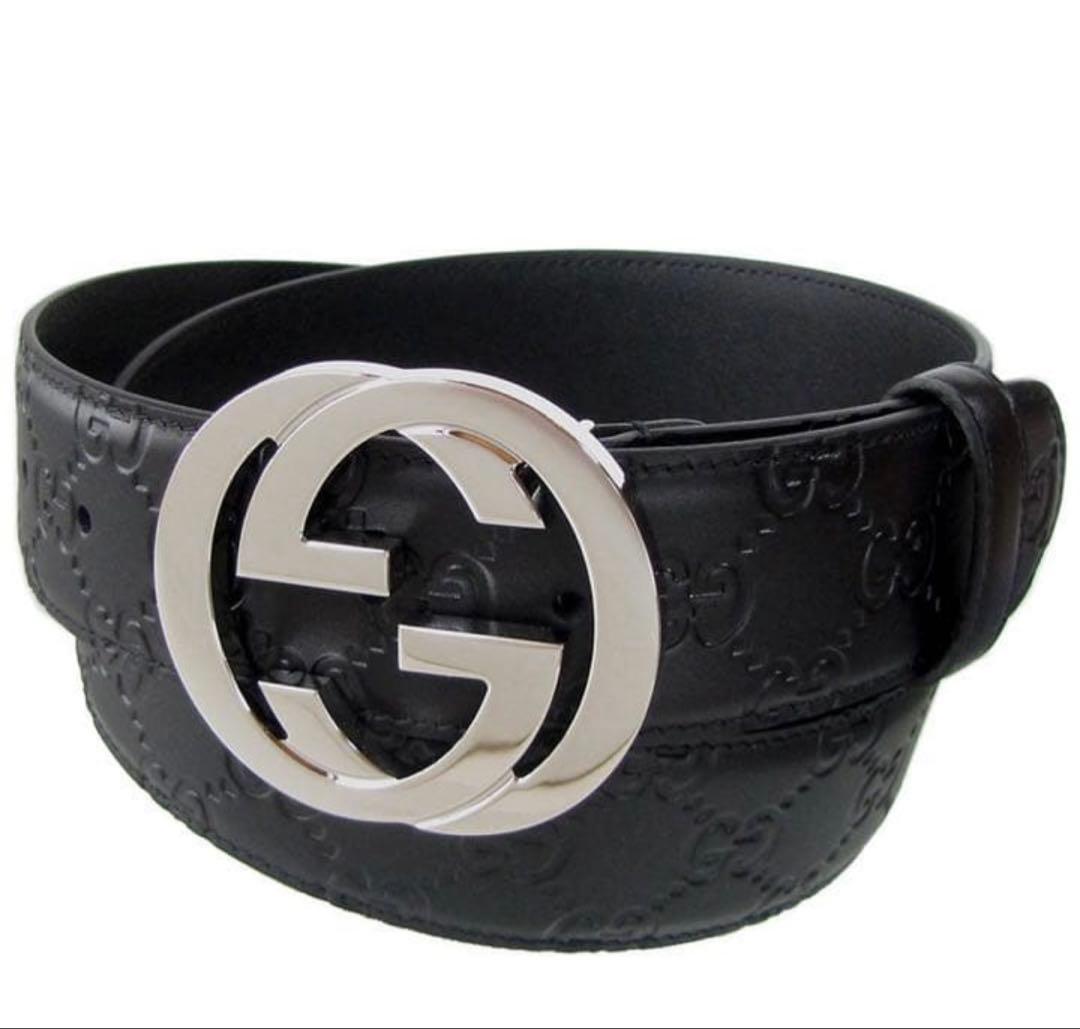 ツ*ー様 GUCCI ブラック レザーベルト GGロゴ
