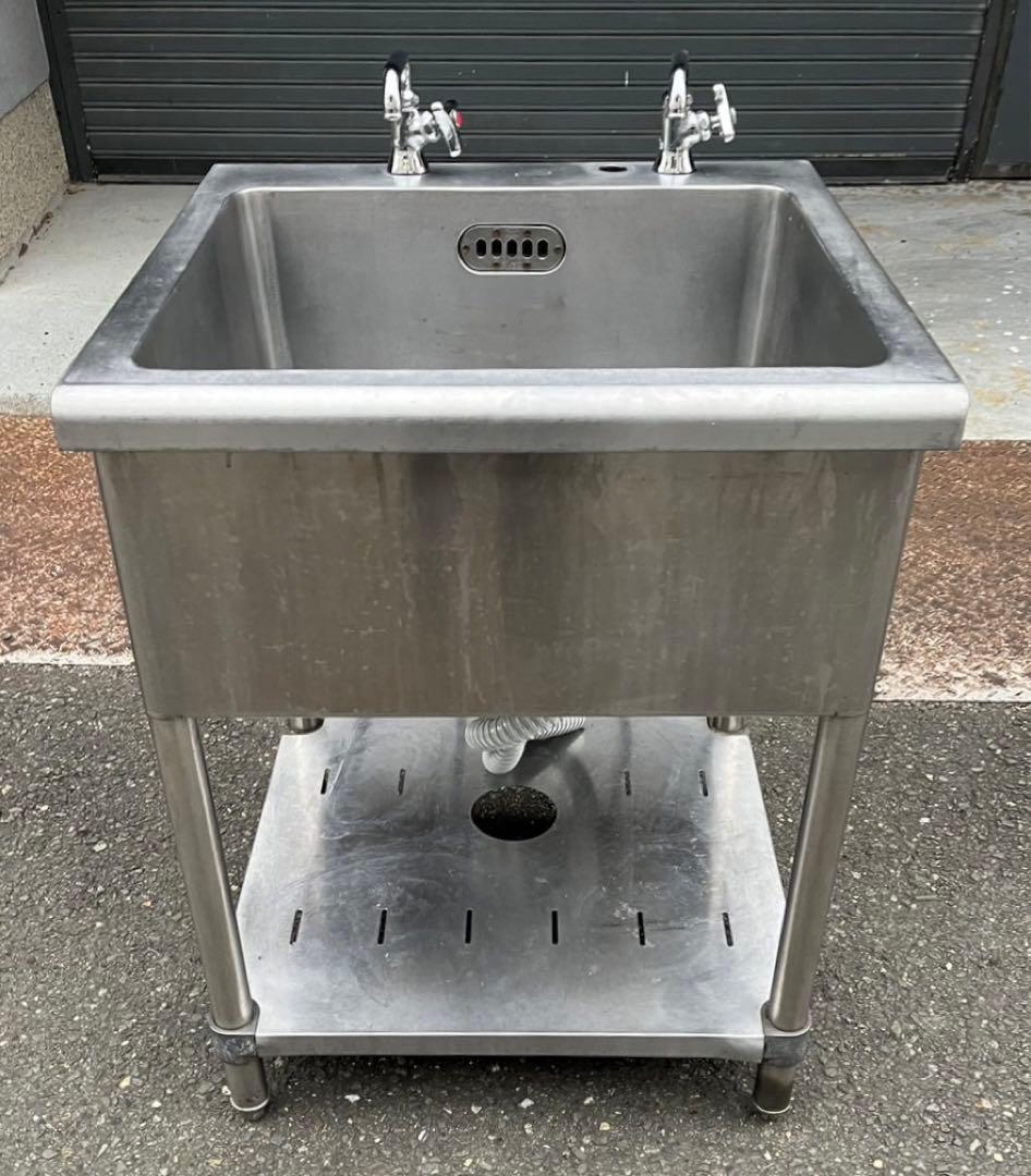 業務用 1槽シンク 二口蛇口付き 幅600×奥600×高さ800 一層シンク