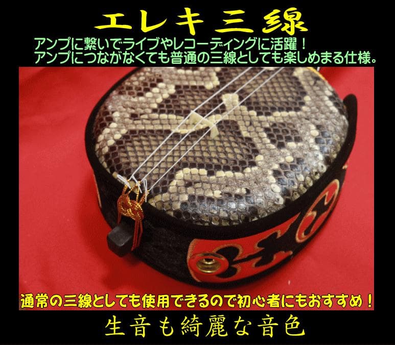 初心者にもおすすめのエレキ三線（蛇本皮強化張り）セット　新品未使用品