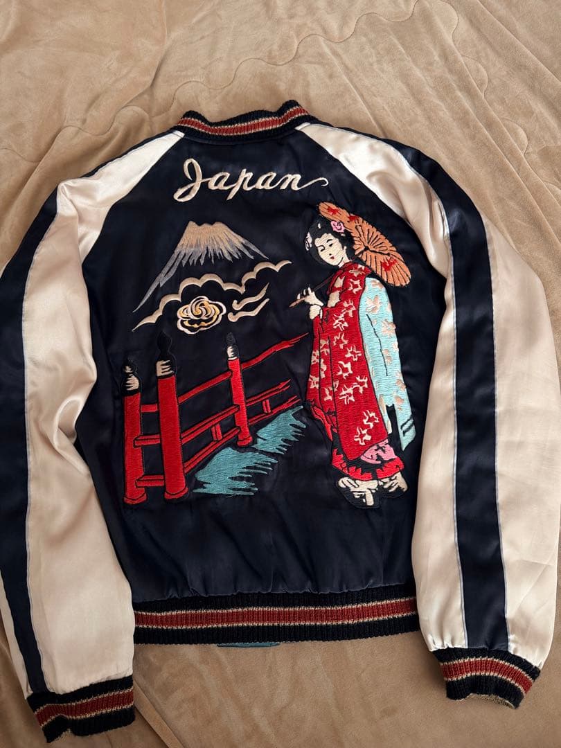 ２面用 テーラー東洋 虎 富士山 和服の女性 日本限定スカジャン vintage