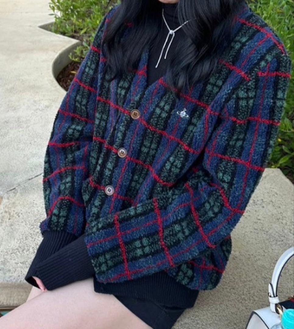 Vivienne Westwood チェック ボア カーディガン