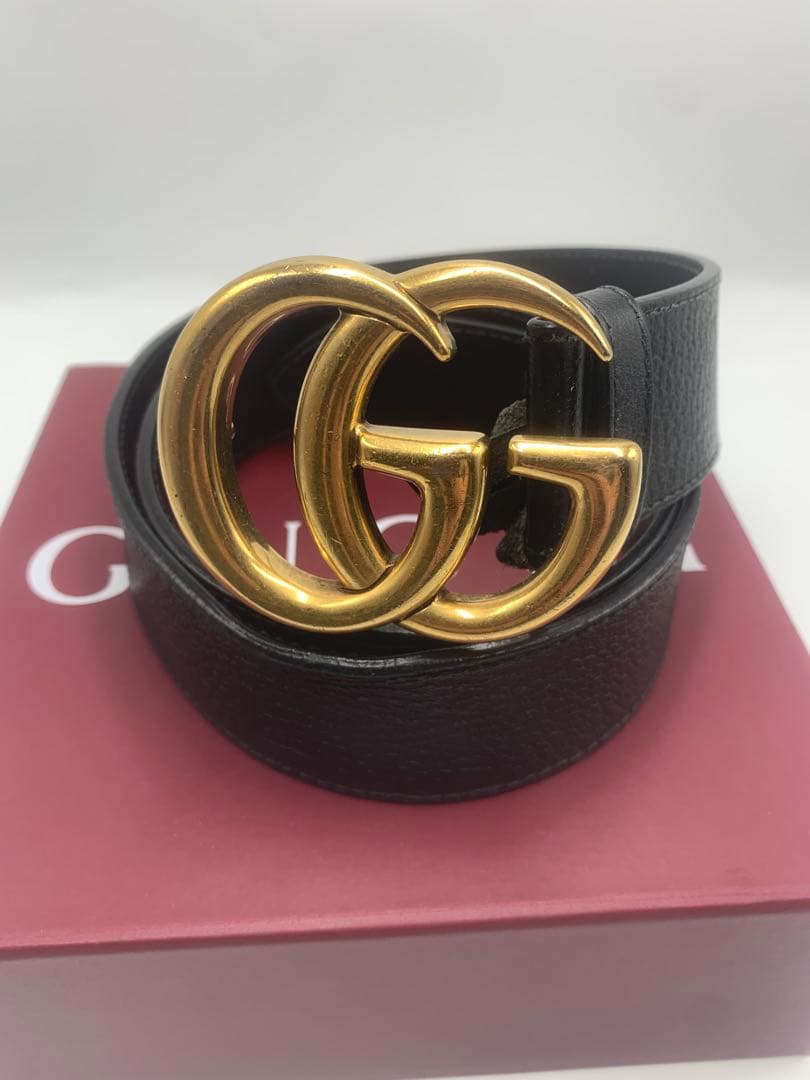 美品】GUCCI グッチ ダブルG ワイドベルト ブラック ゴールド P55