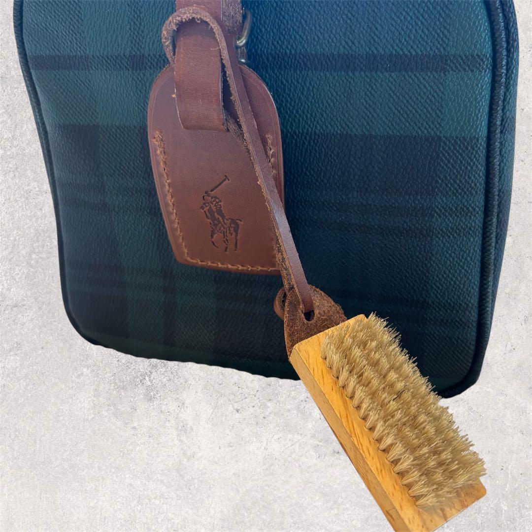 美品 ラルフローレン ミニボストンバッグ チェック柄 ユニセックス PVC